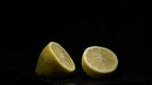 Lemon Halves on Black Background, Close Up