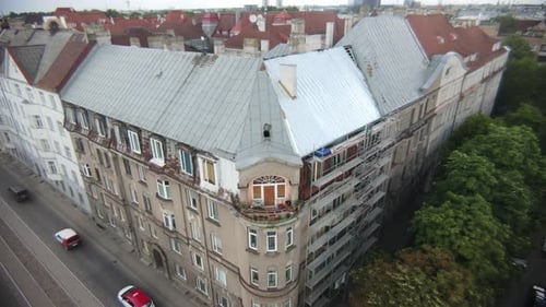 Aerial View of City Building with Scaffolding