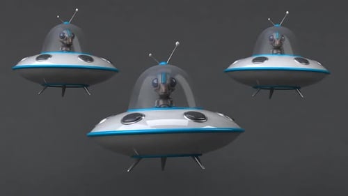 Three Alien Spaceships Flying Loop Animation