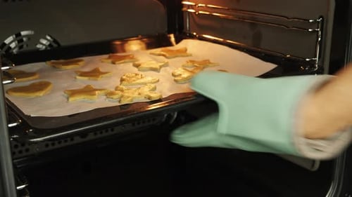 Baking Star and Heart Shaped Cookies in Oven