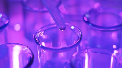Close-up Test Tubes with Pipette in Purple Light