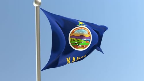 Realistic Waving Kansas State Flag with Blue Sky