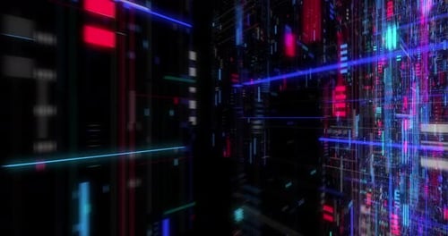 Fliegend über abstrakten Bewegungshintergrund, eine futuristische Leiterplattenschleife