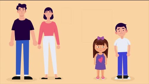 Animated Family Characters Reveal in Flat Design Style