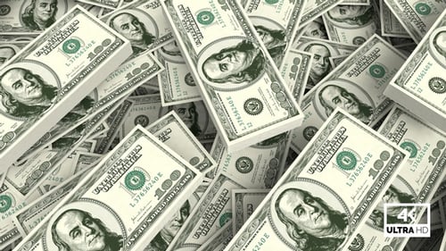 Falling 100 Dollar Bills Stacking Seamless Loop