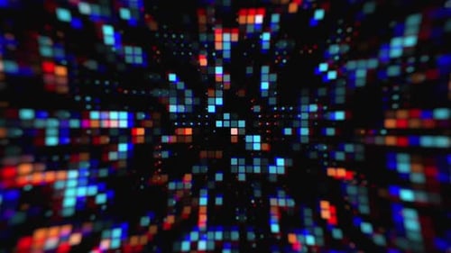 Flying Digital Pixels Data Tunnel Loop Background