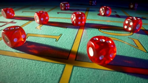 A Green Poker Table with Many Red Dice