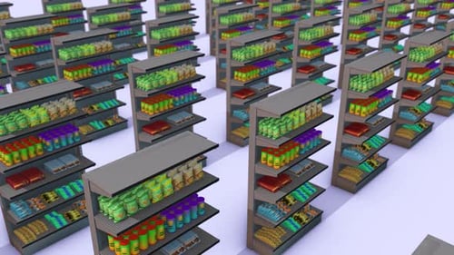 A Lot Of Market Shelf Snacks In A Row 4k
