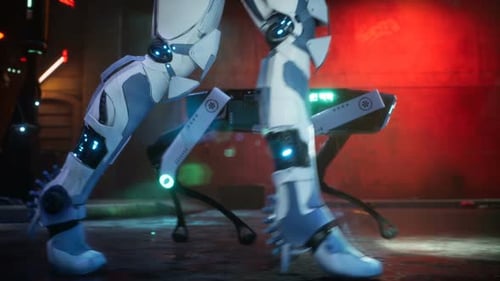 Futuristic Robot Legs and Cybernetic Dog Walking