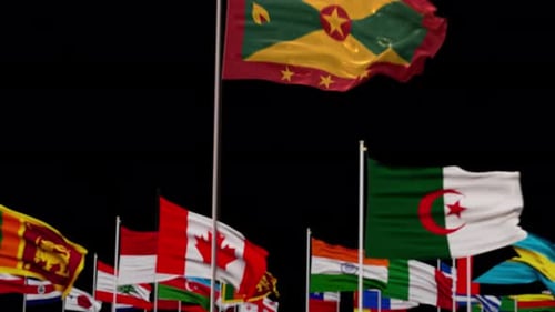 Granatenflagge mit Weltflaggen im Alpha-Kanal