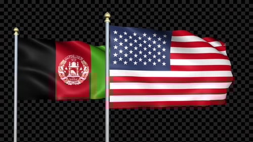 Afghanistan and USA Flags Waving Together on Black Alpha Background