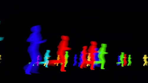 Beautiful Colored Silhouettes of People Run on Black Travel Concept