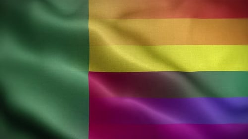 Waving Green and Rainbow Flag Represents Diversity and Pride