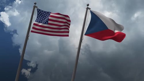 USA and Czech Republic Flags Waving Together