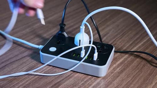 Male Hand Unplugging Cables From the Power Outlet