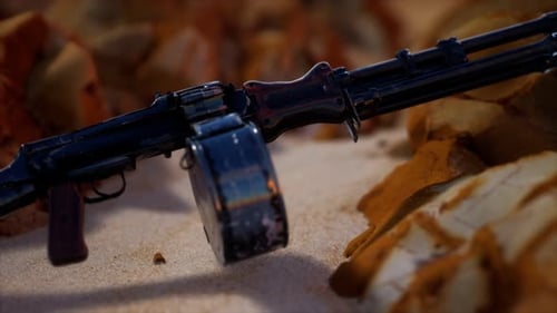 Photorealistic 3D Machine Gun Rotation on Desert Sand