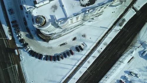City quarters. Multi-story houses. Winter cityscape.
