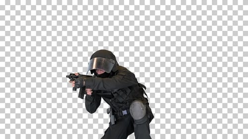 Anti-terrorist unit shooting from sitting position, Alpha Channel