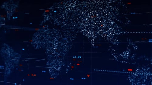 Digital number and dot levitation on futuristic map technology abstract background concept