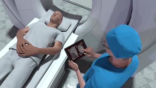 Medical Professional Reviews Patient Scan on Digital Tablet