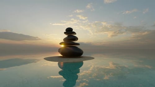 Pierre Pierre Équilibre Calmement Sur Fond D'eau Concept Calme Méditation Pure Mind