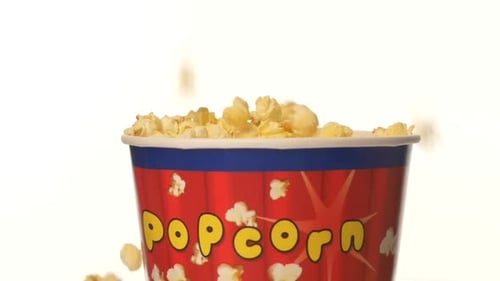 Popcorn Falling in a Bag, on White, 2 Pack, Slow Motion