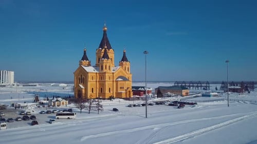 Panoramic View Of The Alexander Nevsky Church In The Winter City Of Nizhny Novgorod
