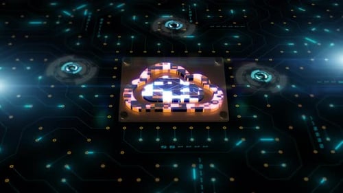 Digital Cloud Computing Icon on Futuristic Circuit Board Animation