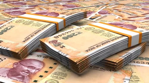 Animated Stacks of Indian Rupee 200 Banknotes