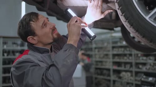 The Auto Mechanic Inspects the Car Before Repairs