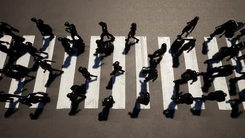 Top View of Abstract People Walking on Crosswalk Animation