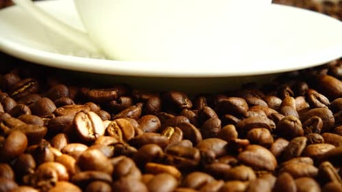 Coffee Beans and Cup Close Up