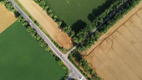 Aerial Drone View Flight Over Asphalt Road