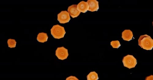 Floating Slices of Carrot on Black Background