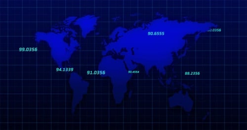 Numbers rising against world map in background