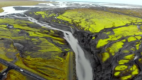 Aerial View of Glacier River Delta in Iceland