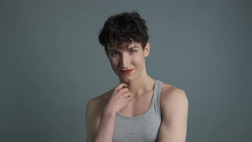 Close Up Posing with Red Lipstick and Confidence