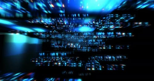 Flying Through Futuristic Digital Data Stream Tunnel Loop