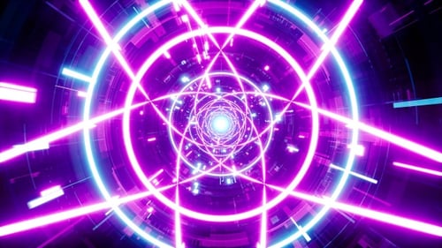 Sci-Fi-Tunnel mit fliegenden Neonpartikeln bilden eine Sternform
