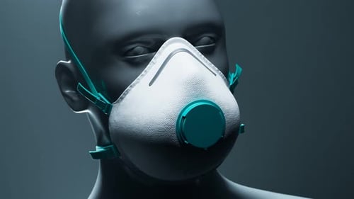 Concept of a respiratory protection mask. Render of the model wearing FFP3 mask.