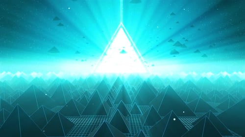 Futuristic Grid World with Glowing Pyramids Motion Background