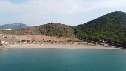 Aerial Drone Blue Sea Empty Beach