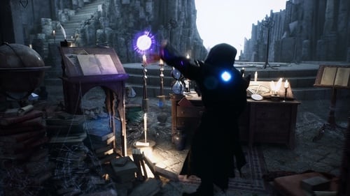 Wizard Casting Magic Spell in Arcane Fantasy Library