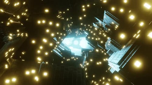 Technology metallic cubes with glowing lights in digital tunnel. Technology, internet and networking