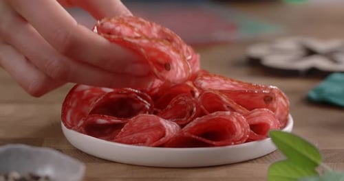 Salami Slices Arranged on a Plate