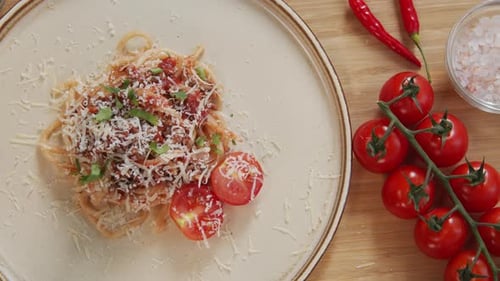 Delicious Spaghetti Bolognese on Kitchen Table