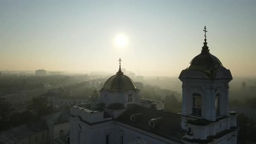 Aerial Shot The City Luck. Summer Morning Central Cathedral. Ukraine