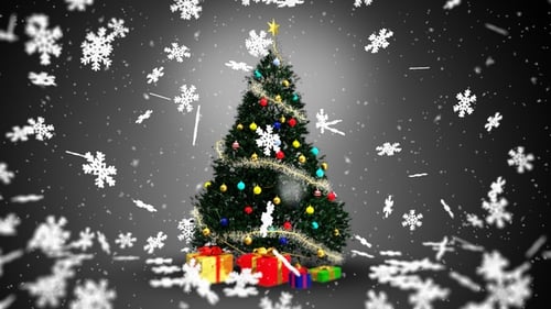 Animated Christmas Tree with Gifts and Falling Snow