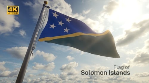 Solomon Islands Flag Waving against Cloudy Sky