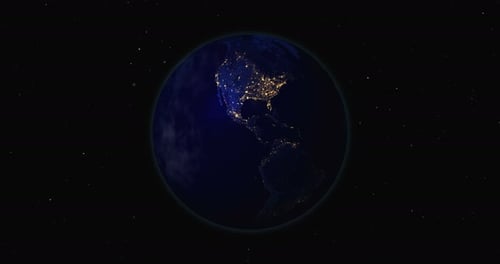Earth globe rotating night view from space loop